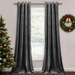 StangH Grey Velvet Curtains for Living Room 96 inches Long Blackout Curtains for Bedroom Grommet Privacy Thermal Insulated Window Drapes for Sliding Glass Door, W52 by L96 inches, 2 Panels