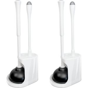 CELOX 2 Set Toilet Brush and Plunger Set, Toilet Brush and Holder Set, Toilet Bowl Brush and Holder, White