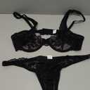 Lilosy Sexy Underwire Cute Push Up Strappy Embroidered Mesh Sheer Lingerie Set See Through Panty Bra
Small