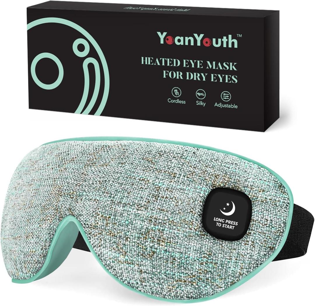 YoanYouth Heated Eye Mask for Dry Eyes, FSA Eligible HSA, Cordless Warm Compress for Eyes, Light Blocking Eye Heating Pad, Styes, Sleep, Cover Washable, Rechargeable, Light Blue