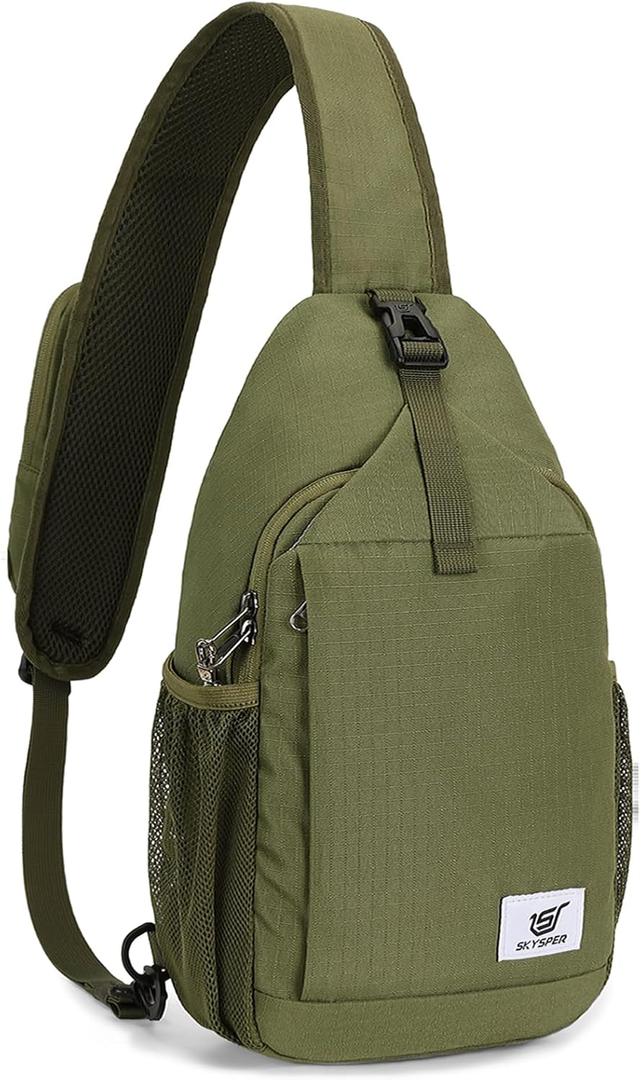 SKYSPER Sling Bag RFID Cross Body Bag Recycled Crossbody Backpack Travel Daypack (Armygreen)