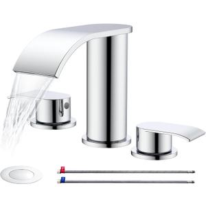 Ultimate Unicorn 8 inch Bathroom Faucet Chrome, Waterfall Bathroom Faucet with Metal Pop-up Sink Drain Stopper and 2 Supply Hoses,2 Handle Widespread Faucets for Vanity Sink 3 Holes