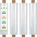 BOMEI PACK Stretch Film Wrap - Industrial Clear Plastic Stretch Wrap 1000 Feet 80 Gauge 4 Packs with Handle, Pallet Wrap for Packing, Moving Supplies, Packing Wrap Plastic Roll 15 Inches