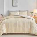 WARMDERN Khaki Boho Duvet Cover Set Queen Size, Striped Textured Tufted Bedding Set, 3 Piece Soft Washed Microfiber Duvet Cover with Zipper Closure (Khaki)