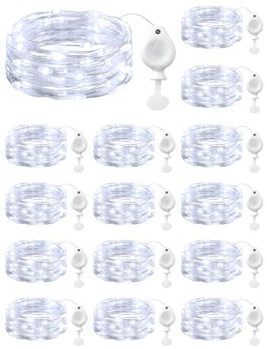 Brightown 14 Pack White LED Fairy Lights Battery Operated String Lights, 7ft 20LED Waterproof Silver Wire String Lights, Firefly Starry Moon Lights for Mason Jars DIY Christmas Wedding Party Bedroom