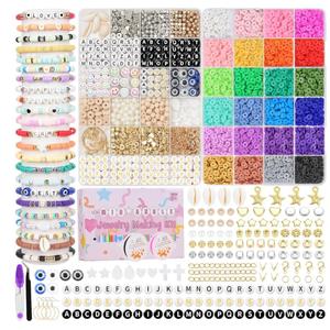 Mio Angle Clay Beads 24 Colors Bracelet Making Kit, Round Letter Beads with Charm and Elastic Strings, Friendship Bracelets Holiday Gifts for Girls Adults
