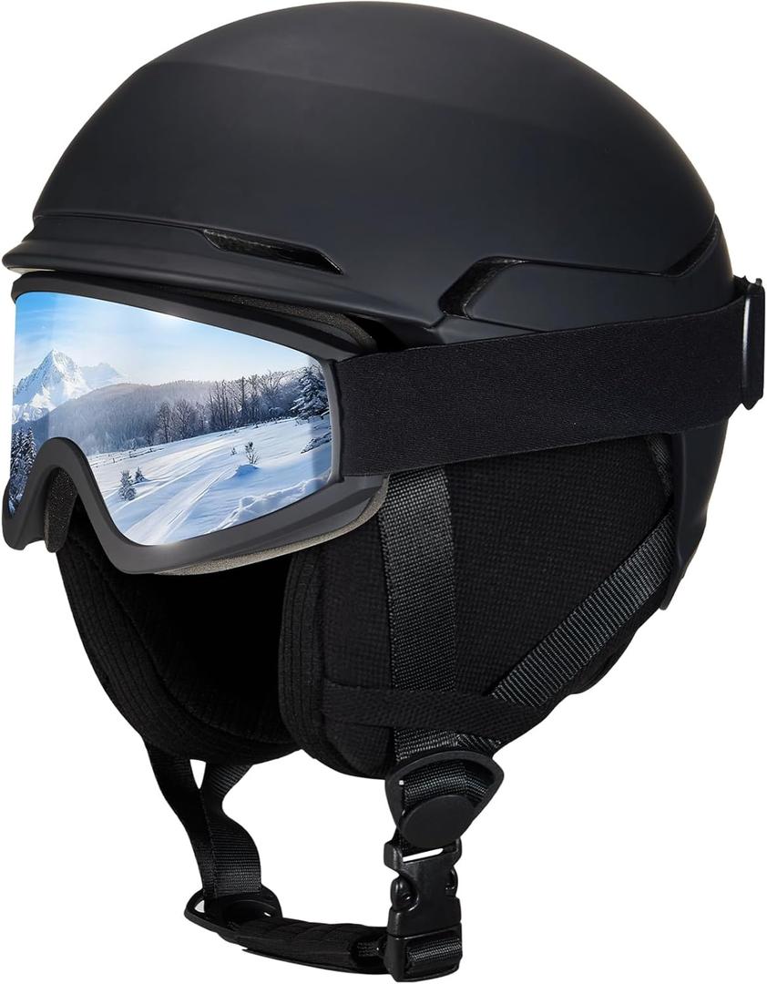 Ski Helmet Snow Snowboard Helmet for Adults, Adjustable Snowboarding Helmets DXH-811 with Goggles for Snow Sport Men and Women (Large)