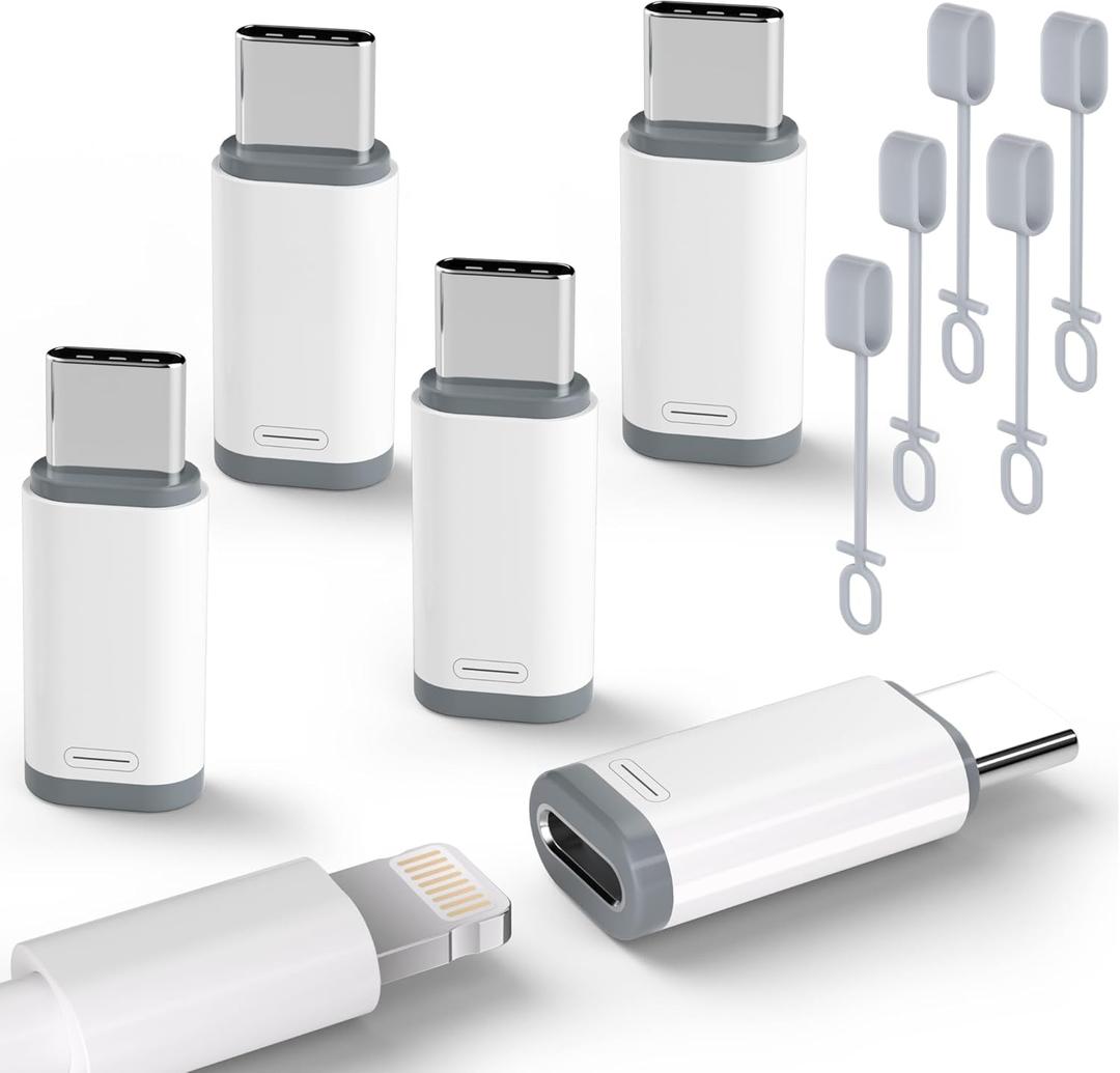 5 Pack USB C to Lightning Charge Adapter for iPhone 17 16 15, Lightning to USB C Adapter with Fast Charge Data Transfer for iPhone 17 16 15 Pro Max, Galaxy S24 S23, Pixel 8 7, iPad Pro, MacBook Pro