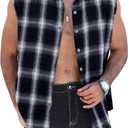 Mens Sleeveless Flannel Shirt Casual Plaid Button Down Shirts Cowboy Tank Shirts (S)
