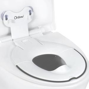 Orzbow Foldable Potty Training Seat, Toddler Toilet Seat for Travel with Suction Cups | Firmly Adhere and Adjustable Length | Fits Most Adult Toilets, with Splash Guard, Easy to Clean, Ivory White