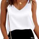 Mawor Satin Tank Tops for Women Loose Fit Sleeveless V Neck Cami Camisole Blouses Shirt Top (Small, White)