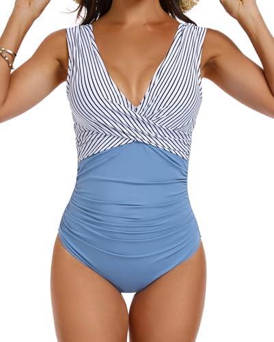 YOOWSS Women's One Piece Swimsuit Tummy Control Plung V-Neck Bathing Suit Wide Straps Swim Suit Wrap Swimwear XL