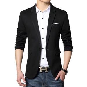 Men's Fit Casual One Button Blazer Jacket (Black, S)