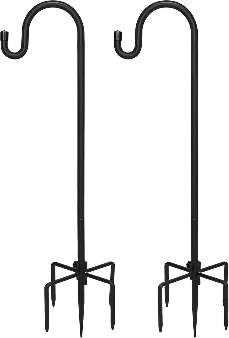 Kingsyard 2 Pack Adjustable Shepherd Hooks for Outdoor - 92 INCH Heavy Duty Bird Feeder Pole with 5 Prong Base, Hummingbird Feeder Stand, Garden Plant Baskets, Weddings Decor, Solar Light Lanterns