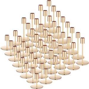 Sieral Candle Holders Bulk Taper Candlesticks Holders Set Modern Decorative Metal Candelabras for Wedding Anniversary Home Dinning Table Centerpiece Xmas Party Decor(Gold,48 Pcs)