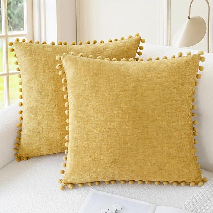 CaliTime Throw Pillow Covers Decorative 18 X 18 Inches Pack of 4 Cozy Chenille Cushion Cases for Couch Sofa Bed Living Room Home Gold