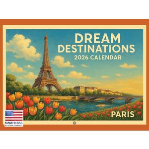 Vintage World Travel Calendar 2026 Monthly Wall Calender 12 Month | American Made In The USA (Dream Destinations)