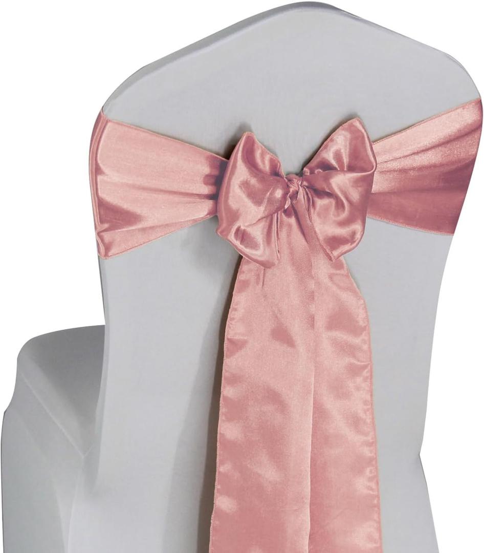 WELMATCH Blush Pink Satin Chair Sashes Ties - 50 pcs Wedding Banquet Party Event Decoration Chair Bows (Blush Pink, 50)