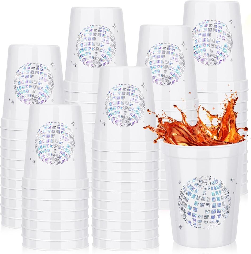 tchrules 40PCS Disco Cups for Party, 16oz White Plastic Bachelorette Party Cups, Reusable White Stadium Party Cups, Disco Drink Cups for Cowgirl Birthday Bridal Shower 70s 80s 90s Party Supplies