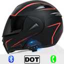 Motorcycle Bluetooth Modular Helmet, DOT Approved Dual Visor Full Face Flip Up Bluetooth Integrated Motorcycle Helmet for Adults Men and Women (Red,X-Large)