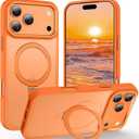 Lufanbis Magnetic for iPhone 17 Pro Case with Ring Stand, [10 FT Drop Protection] [Velvety Touch] Slim Translucent Matte Back Shockproof Phone Case for iPhone 17 Pro 6.3'', Orange