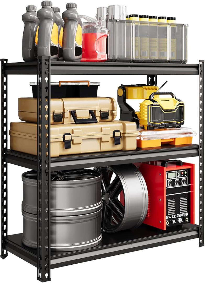3-Tier Storage Shelves, 36"H x 36"W x 16"D, 2310 LBS Steel Garage Shelving Unit, Adjustable Industrial Rack, Matte Black Metal Standing Utility Shelf for Warehouse, Pantry, Basement, Kitchen, Workshop