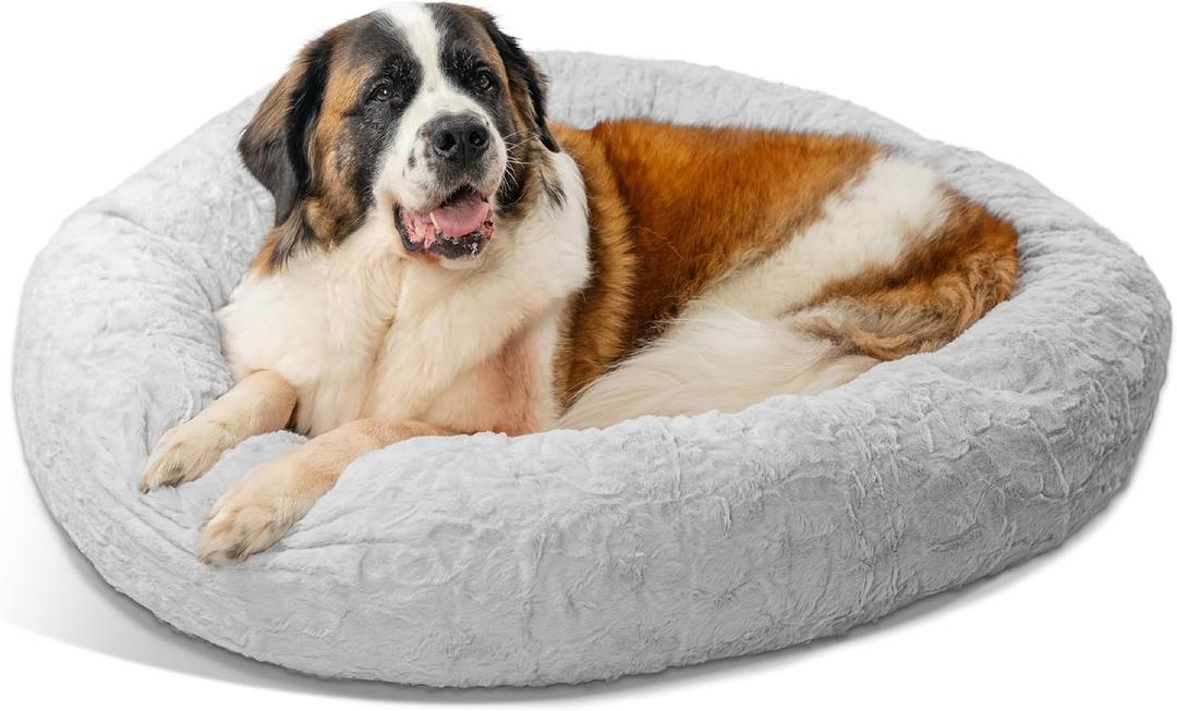 Best Friends by Sheri The Original Calming Donut Dog Bed for Extra-Large Dogs up to 150 lbs, Lux Faux Fur, Gray, 45" x 45"