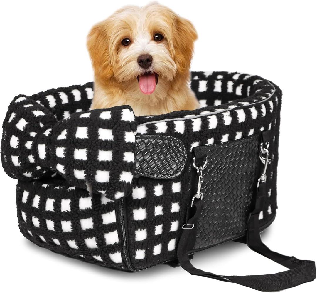 Portable Dog & Cat Car Seat - Under 13 lbs, With Cozy Bow Neck Pillow (Grid-Black) Portable Dog & Cat Car Seat - Under 13 lbs, With Cozy Bow Neck Pillow (Grid-Black)