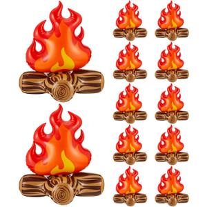 Sumind 12 Pieces Inflatable Fake Campfire Camping Props Bonfire Party Decor Campfire Party Decorations Artificial Flame for Indoor Camping Overnight and Scene Setting