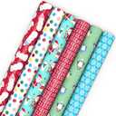 Hallmark Kids Christmas Wrapping Paper Rolls with Cutlines on Reverse (6 Rolls: 180 Sq. Ft. Total) Snowman, Snowflakes, Penguins, Santa Claus