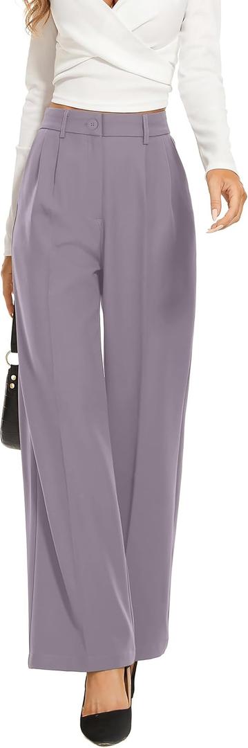 FUNYYZO Wide Leg Pants Women's High Elastic Waisted in The Back Business Work Trousers Long Straight Suit Pants (Large)