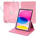 CACOE 360 Rotating Case for iPad (A16) 11th/ 10th Generation with Pencil Holder 2025/ 2022 11/ 10.9 inch, Shockproof Cover for iPad 11/ 10 Gen with Stand, Sparkle Pink