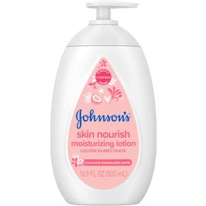 Johnson's Baby Skin Nourish Baby Lotion for Dry Skin + Coconut & Honeysuckle Scents, Moisturizing 24-Hr Lightweight Lotion for Babies, Kids & Adults, Hypoallergenic, Non-Greasy, 16.9 fl. oz