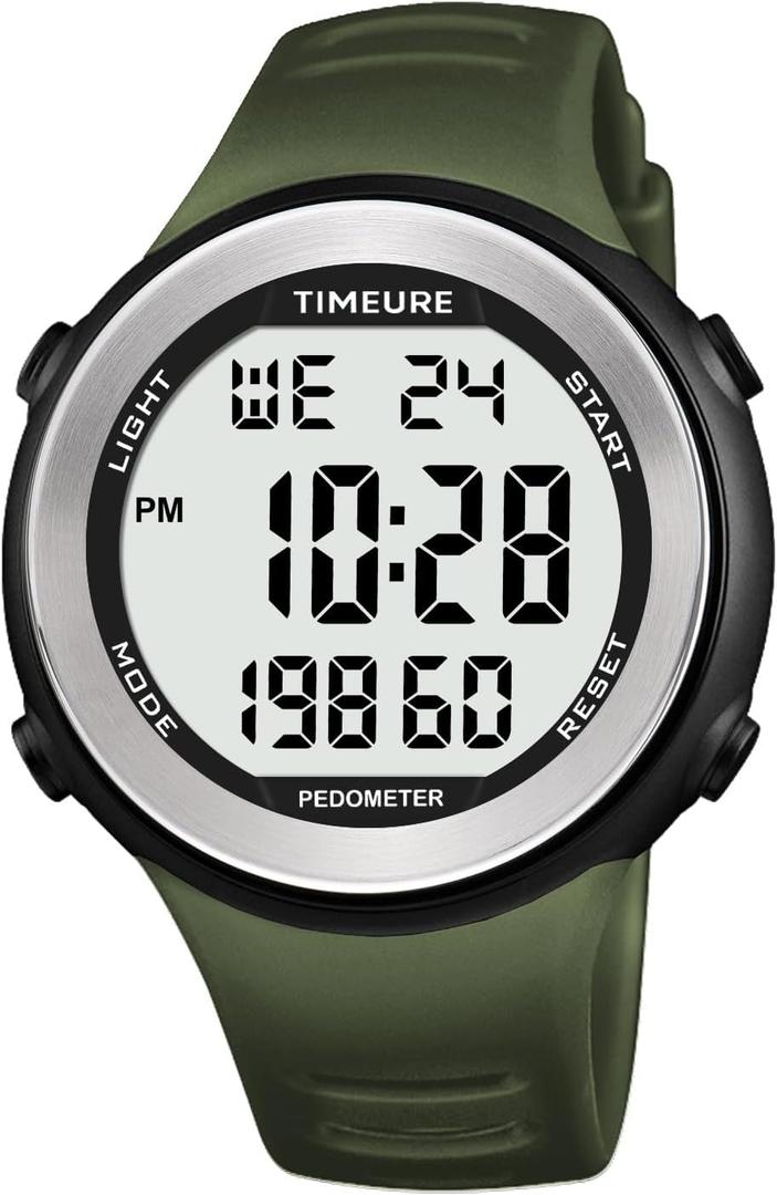 Sports Waterproof Pedometer Watch for Walking No Charging, No App Connection, with EL Backlight. Simple, Practical Choice for Mobile-Free Fitness Enthusiasts TIMEURE-2308 (Green)