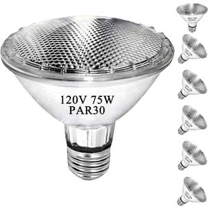 PAR30 Short Neck Halogen Flood Light Bulbs, 120V 75W PAR30 Light Bulb, Dimmable, High Output, E26 Medium Base, 2700K Warm Lighting, 3000 Hours for Recessed Light Bulb(6 Pack)