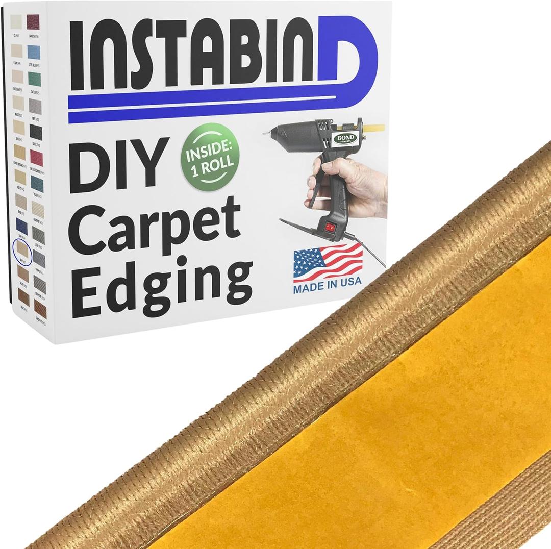 Instabind Carpet Binding - Regular Style, Rug Binding, Ideal for Area Rugs, Durable Hold, DIY Carpet Finishing Edge - Tan, 54 Ft Rolls