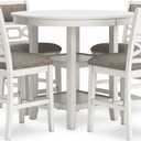 Signature Design by Ashley Erinberg Casual Counter Height Dining Table and 4 Armless Upholstered Bar Stools with Footrest and 2 Shelves, Set of 5, White & Light Gray