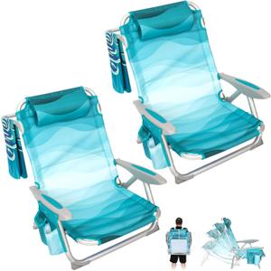 #WEJOY Beach Chair for Adults, Reclining Adjustable Position,Lay Flat Lightweight Folding Portable Aluminum Chair with Backpack Straps,Padded headrest, Heavy Duty 400 lbs Lawn Chair for Beach, 2 Pack