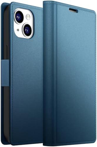 Dssairo for iPhone 15 Wallet Case, PU Leather Flip Folio Case with Card Holders Kickstand,RFID Blocking TPU Shockproof Inner Shell Phone Cover 6.1 Inch 2023 (Blue), Set Of 2