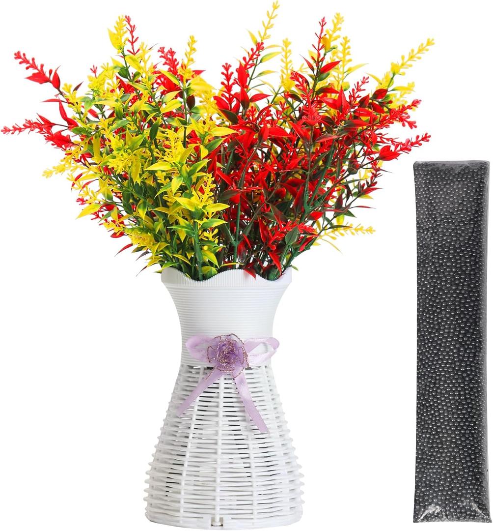 3-in-1 Artificial Lavenders Vase Set Fake Lavenders (2 Red&2 Yellow) with 14oz Nano Mineral Crystal Beads Hollow Vase for Smells Absorbing, Odor Control for Home Office Porch