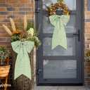 HunnmingRe 2 Pcs Green Block Print Bow Wreath Sash 24 x 16 Inch Christmas Wreath Sash for Front Door Holiday Floral Burlap Bow Accessories for Doorway Indoor Outdoor Garland Home (Green)
