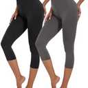 BATHRINS 2-Pack Women's Plus Size Knee Length Summer Soft Capri Pants Lightweight Breathable Leggings Black Charcoal, XXL
