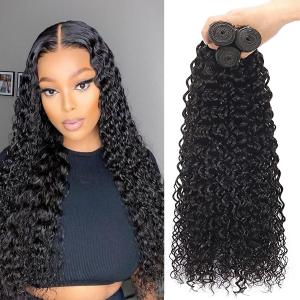 20 22 24 Inch Water Wave 3 Bundles Human Hair 300g Brazilian Virgin Curly Human Hair Bundles Natural Black 12A Unprocessed 100% Quick Weave for Black Women