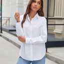 siliteelon Button Down Shirts for Women Wrinkle Resistance Dress Shirts for Women Long Sleeve Work Formal Office Blouses Tops (4X-Large, White)