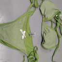 ZAFUL Bikini Sets for Women Halter Bow Decor Tiny Floral Gingham Print Swimsuit Tie Side 2 Pieces Bathing Suit (Green, XS)