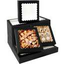 Bakepacker 20pcs Black Pie Boxes 12x12x3 inches Easy Assemble Macaroon Cookie Boxes Bakery Boxes with Window for Bakery (Auto-pop Up)