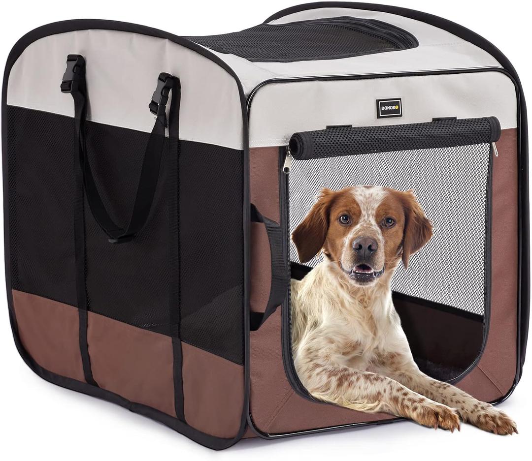 DONORO Dog Kennels and Crates for Medium Dogs, Portable Pop Up Indoor Pet Cage with Sturdy Wire Frame, Collapsible Travel Crate Soft Sided Cat Bag Escape Proof (32 Inch)