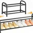 ENJOYBASICS 2 Tier Expandable Shoe Rack for Closet, Free Standing Metal Shoe Shelf Storage Organizer Holder 8 Pairs, Adjustable Width Shoe Rack for Entryway Small Space, Black