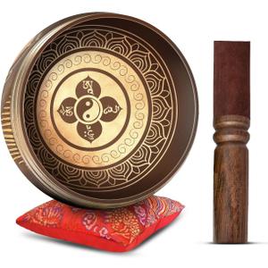 Tibetan Singing Bowl Set - Easy To Play Authentic Handcrafted For Meditation Sound Chakra Yoga Healing 4 Inches By Himalayan Bazaar (Brown and Maroon)