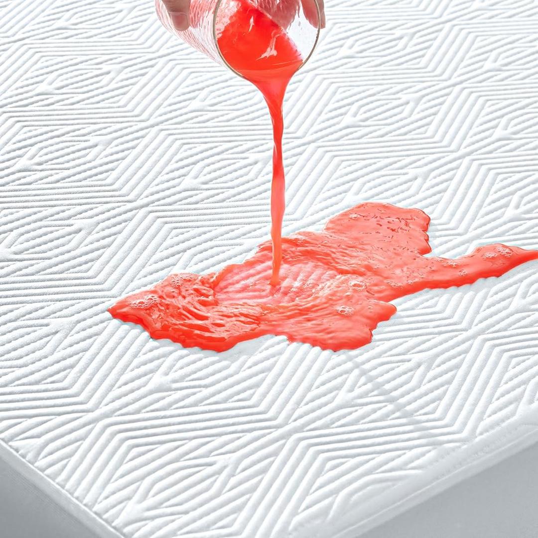 Premium Jacquard 100% Waterproof Queen Mattress Protector, Noiseless, Anti - Slip, Breathable Bed Cover, Rayon from Bambo, Quilted, Mattress Pad Sheet, Deep Pocket 8"-21" (White)